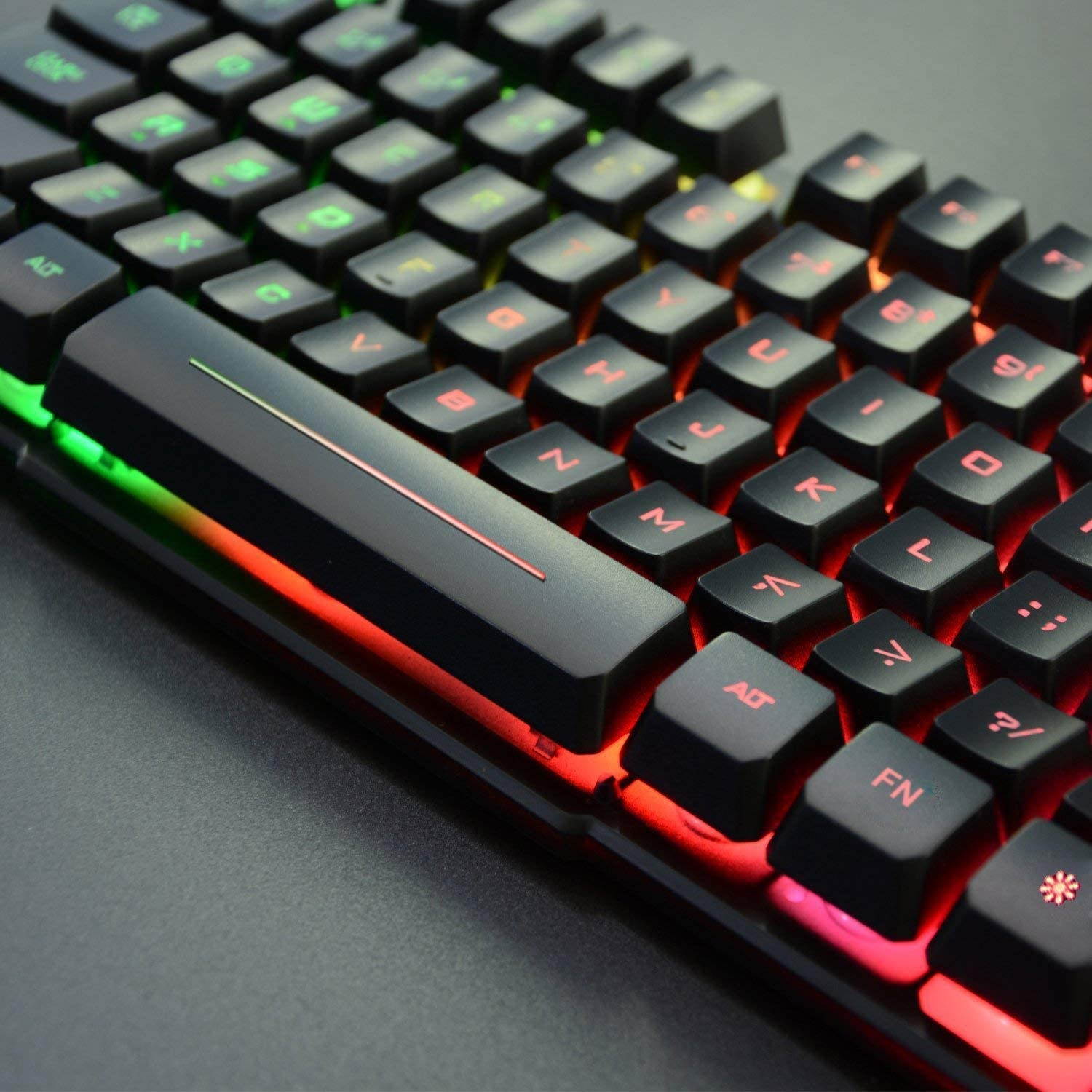 RK100+ Multiple Color Rainbow LED Backlit Large Size USB Wired Mechanical Feeling Multimedia PC Gaming Keyboard,Office Keyboard for Working or Primer Gaming,Office Device