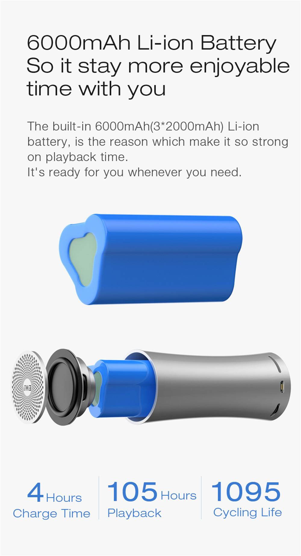 EWA A115 Super Battery 105-hours Playtime Bluetooth Speaker Built-in 6000mAh Rechargeable Battery Great Sound & Bass Handy with Small Bag (Gold)