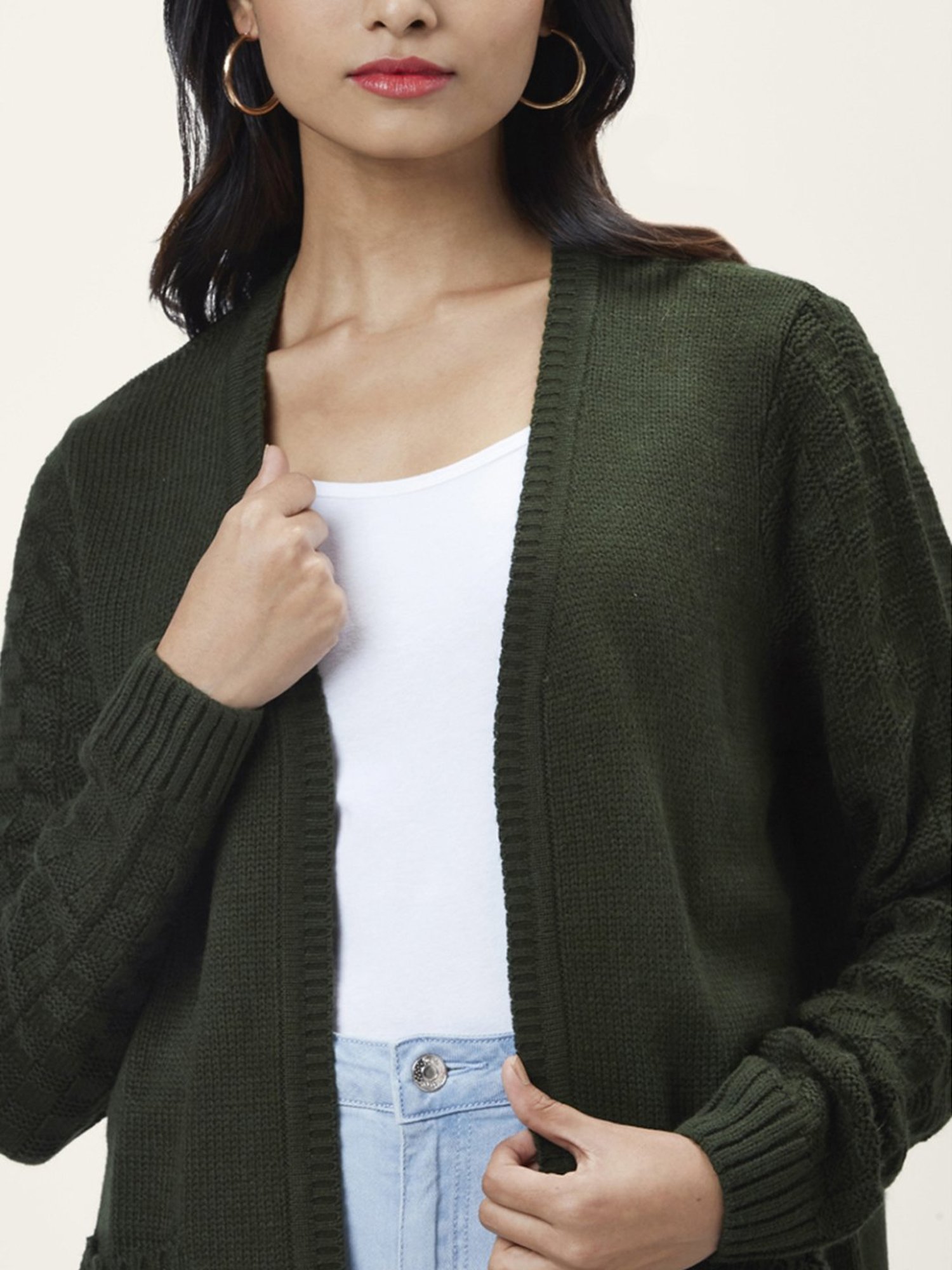 Honey by Pantaloons Green Self Pattern Cardigan