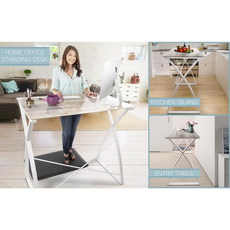 Joy Glass Standing Desk &ndash; 43&rdquo; Modern Multifunctional Stand-Up Table &ndash; Wood Print &ndash; Stand Steady