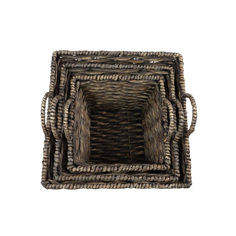 3pk Large Square Water Hyacinth Wicker Storage Baskets