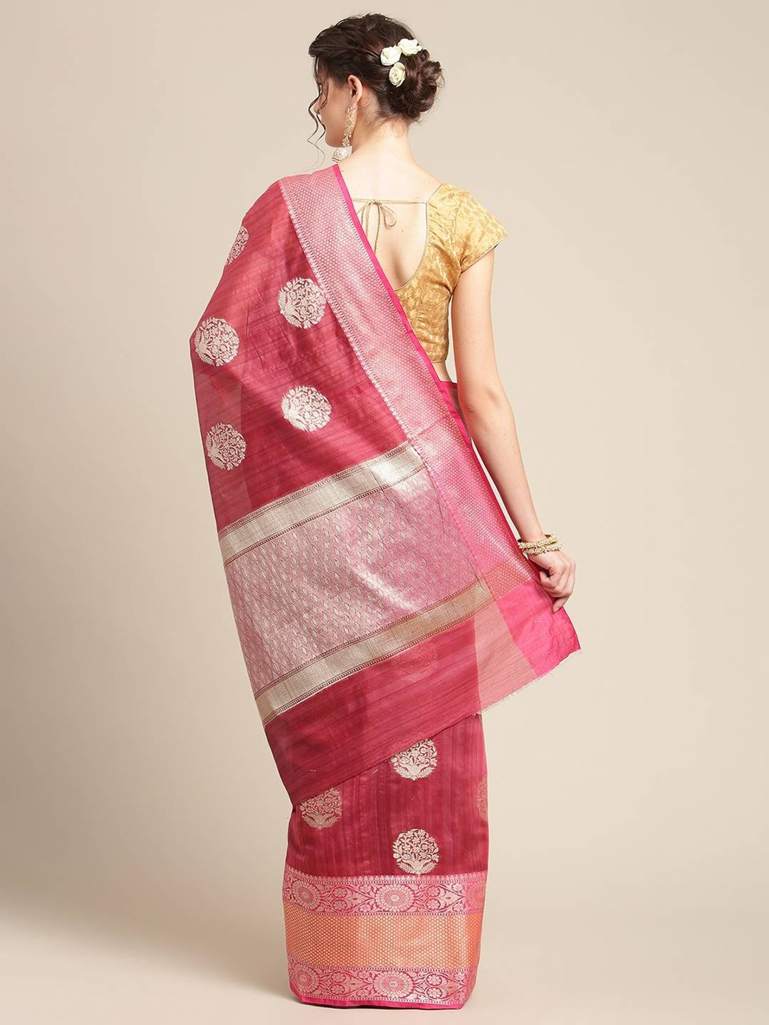 Banarasi Silk Works Strawberry Woven Saree with Blouse