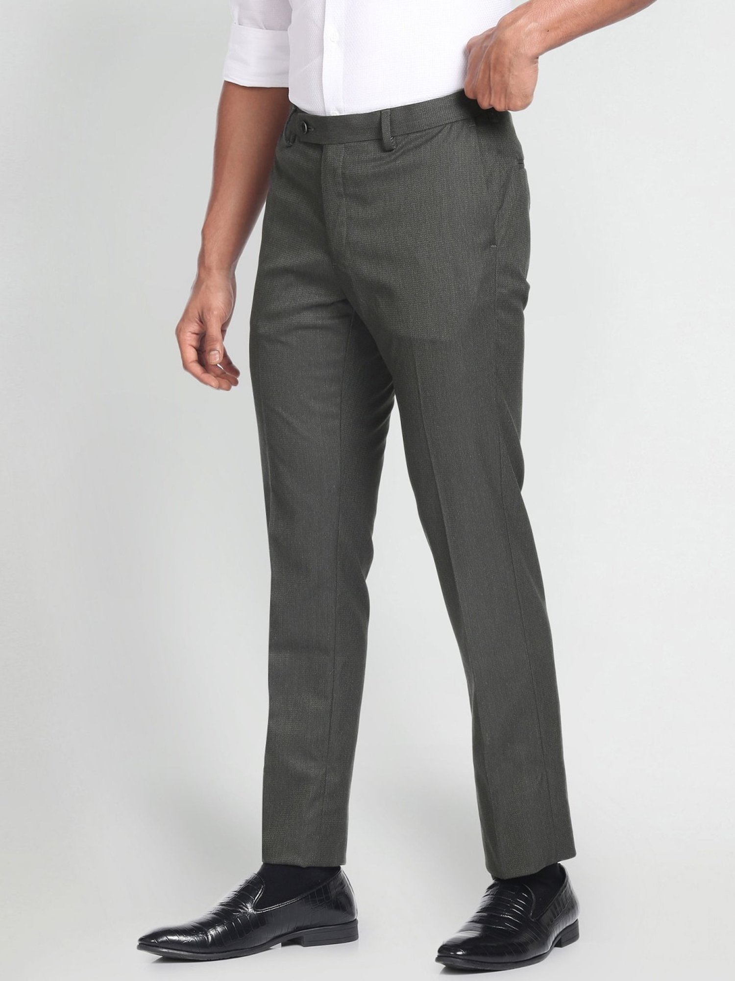 Arrow Grey Regular Fit Texture Trousers
