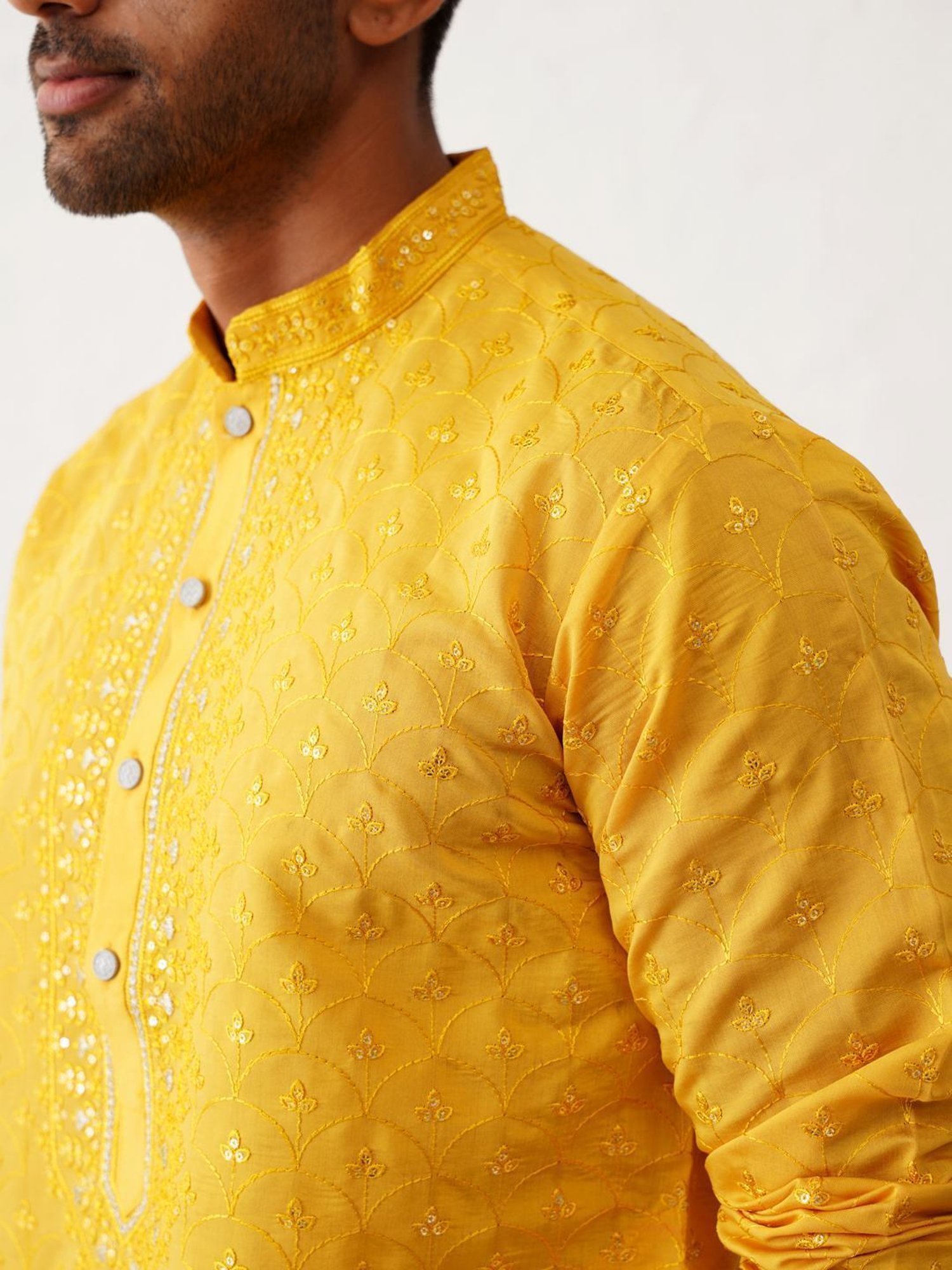 Jompers Yellow & White Regular Fit Embroidered Kurta Bottom Set