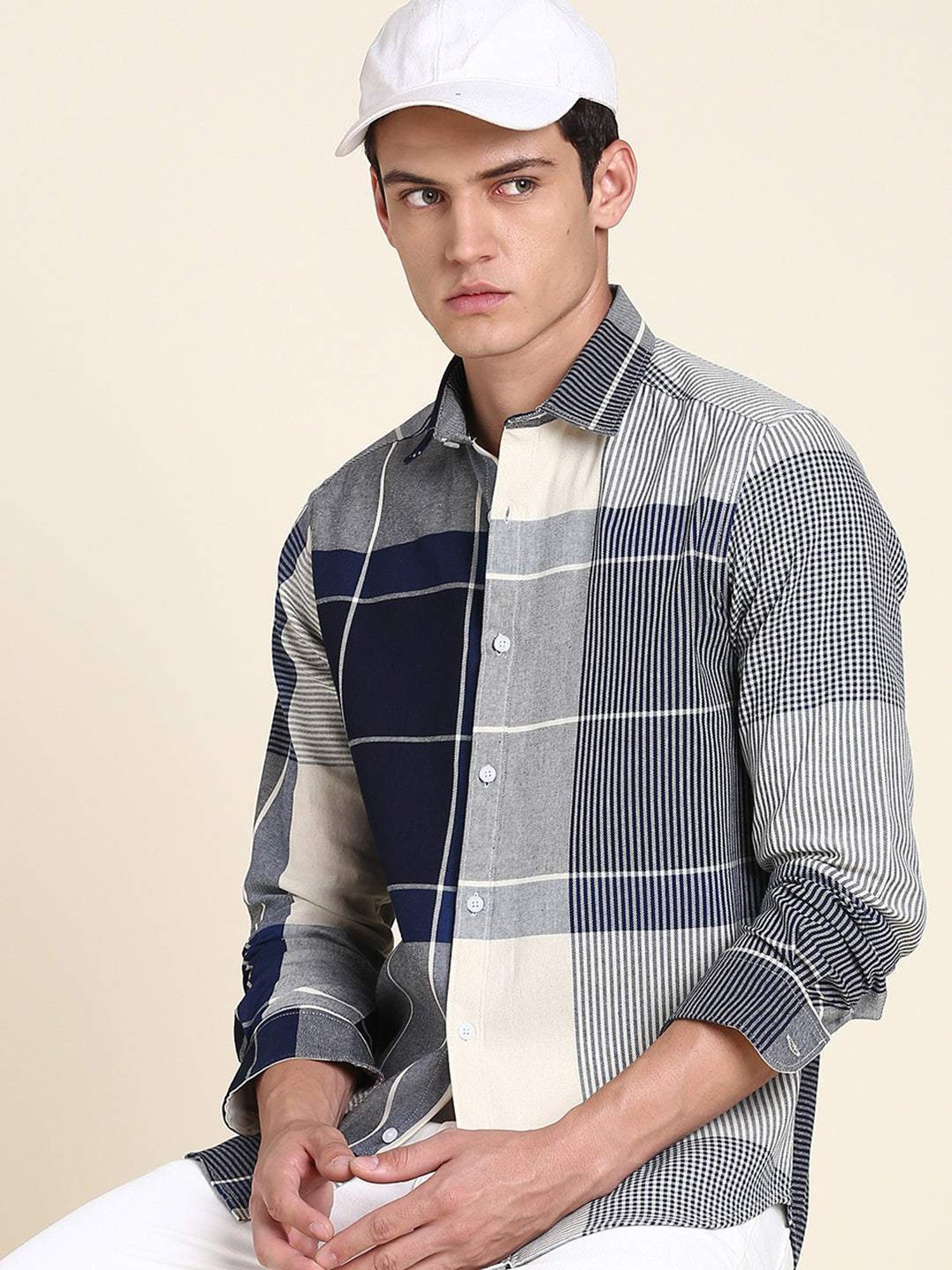 Dennis Lingo Charcoal Cotton Slim Fit Checks Shirt