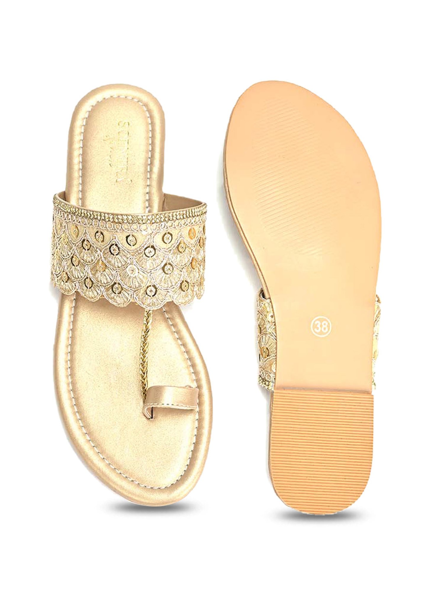 Scentra Women's Golden Toe Ring Sandals