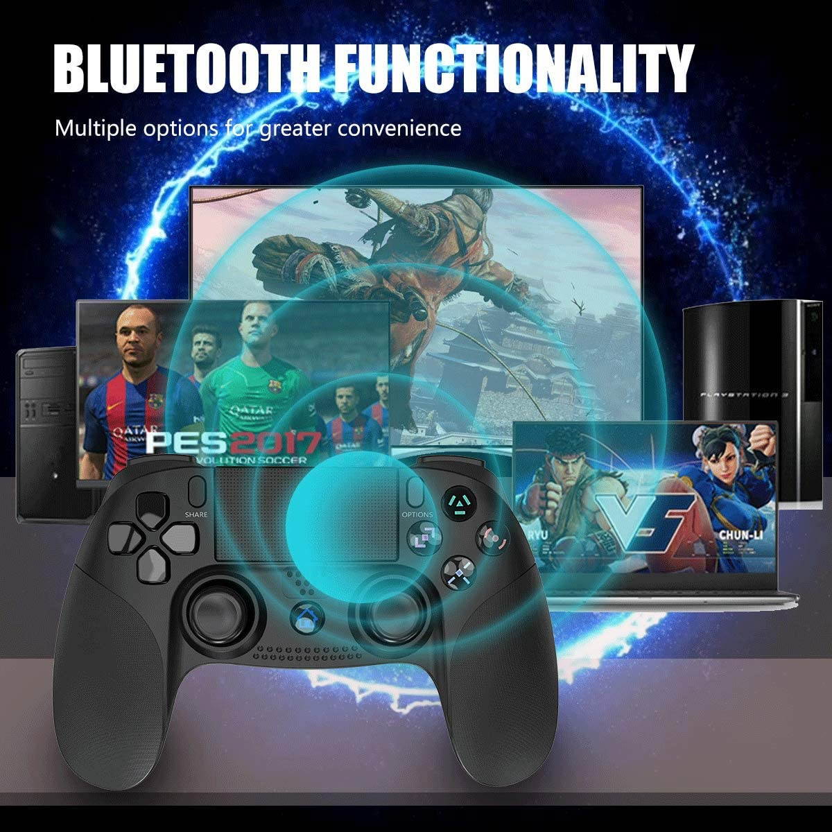 Game Controller for PS4 Wireless Gamepad for PS3/PS4/PS4 Pro/PC and Laptop with Vibration and Audio Function, Mini LED Indicator, High-Sensitive Controller with Ant (Black)