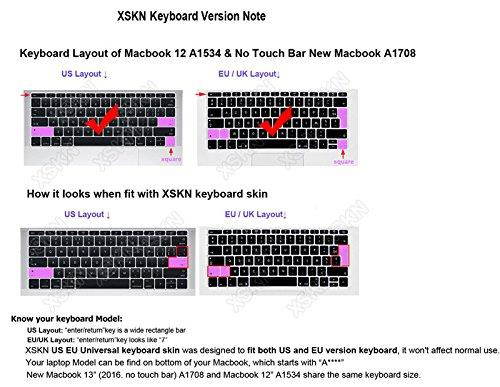 XSKN Hebrew Silicone Keyboard Skin Cover for MacBook Pro 13 (2016 Model A1708, Flat Key, No Touch Bar) and Macbook 12 (2015 Model A1534), US EU Version (Black)