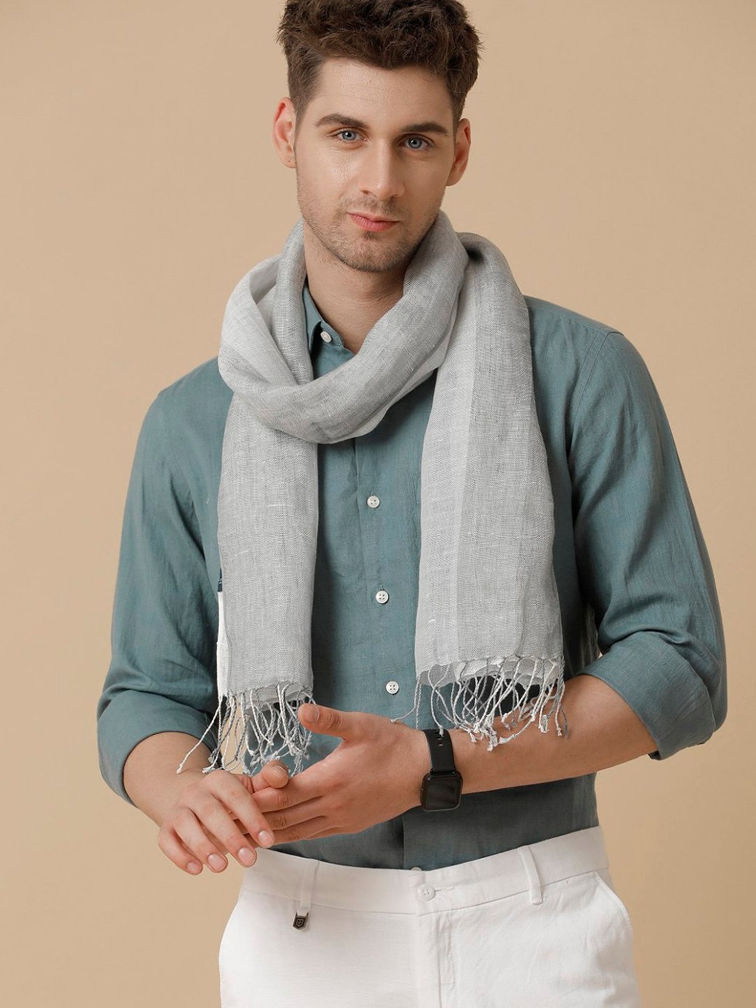 Linen Club Grey Solid  Stole