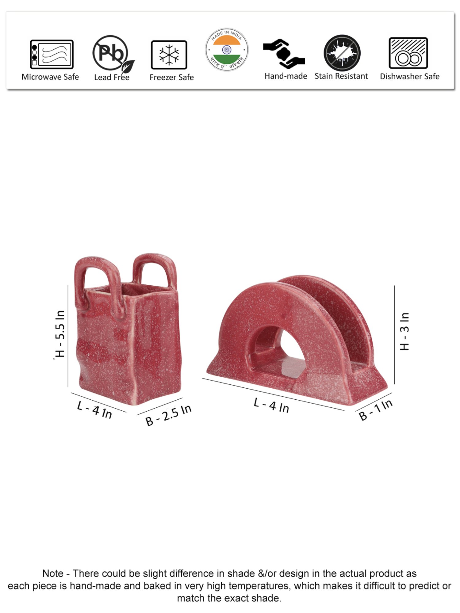 VarEesha Pink Ceramic Cutlery and Napkin Holder - Set of 2