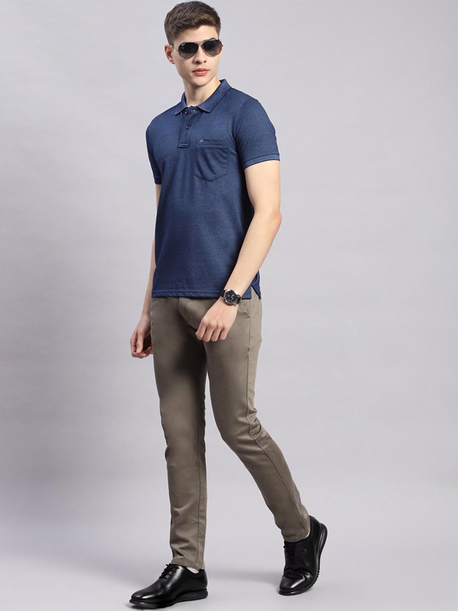 Monte Carlo Blue Cotton Regular Fit Polo T-Shirt