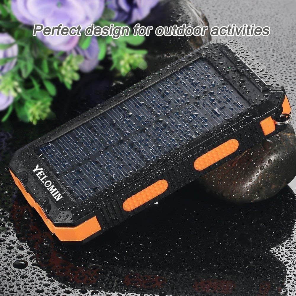 Solar ChargerYelomin 20000mAh Portable Outdoor Mobile Power BankCamping External Backup Battery Pack Dual USB 5V 1A/2A Outputs & Flashlight for All Cell PhonesTablets and Electronic Devices