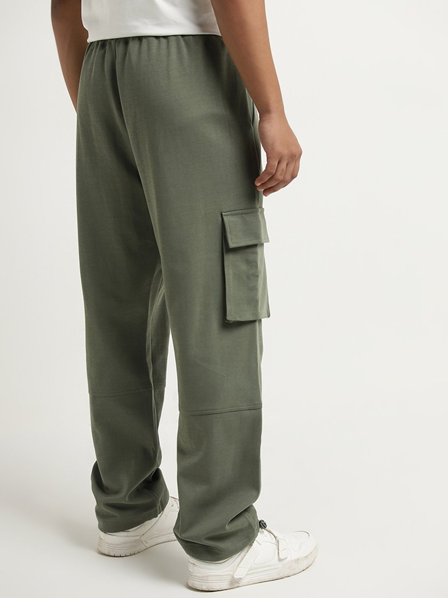 Studiofit by Westside Olive Cargo-Style Mid-Rise Relaxed-Fit Pants