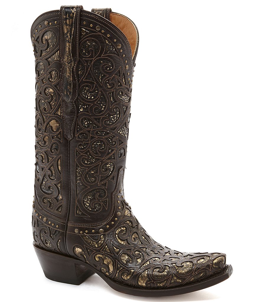 Lucchese Sierra Curly L Leather Studded Western Boots