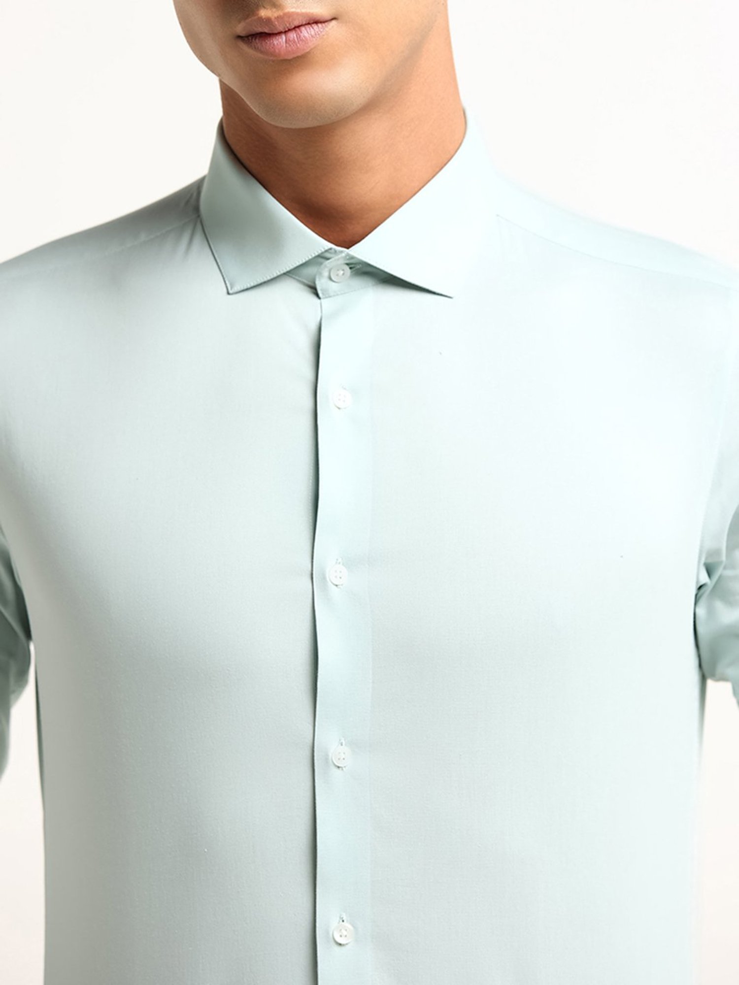 WES Formals by Westside Green Solid Ultra Slim Fit Shirt