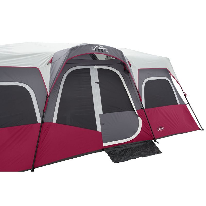 CORE Equipment Family Sized 12 Person 18 x 10 Feet Double Door Instant Cabin Tent with Room Dividers and Storage Pockets, Wine
