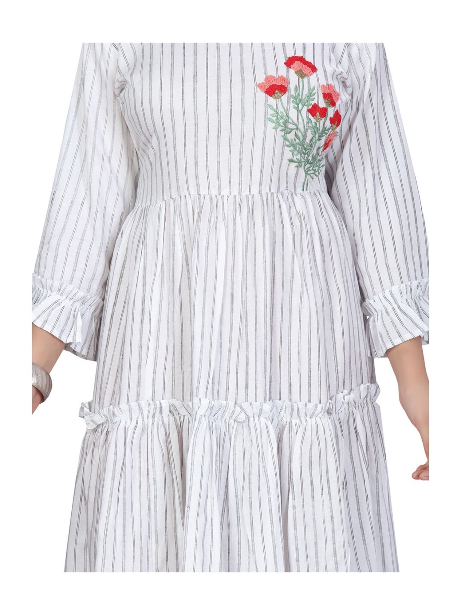 Aarika Kids Grey Cotton Striped Dress
