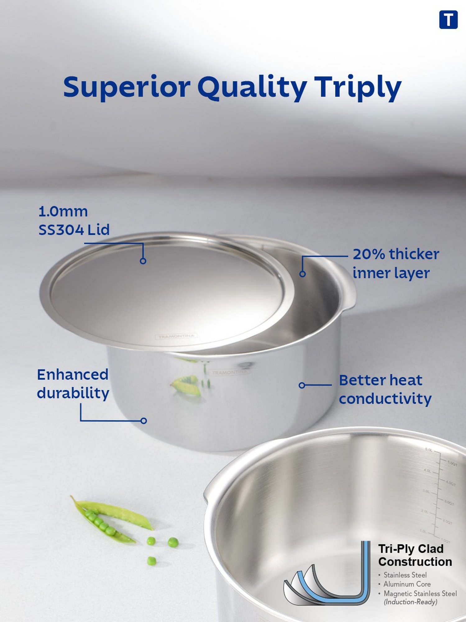 HAZEL Silver Induction Bottom Tope Stainless Steel Patila - 17.7 cm (2500 ml)