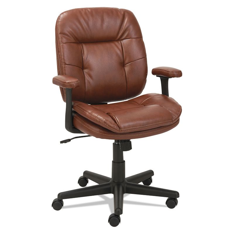 OIF Swivel/Tilt Leather Task Chair Fixed T-Bar Arms Chestnut Brown ST4859