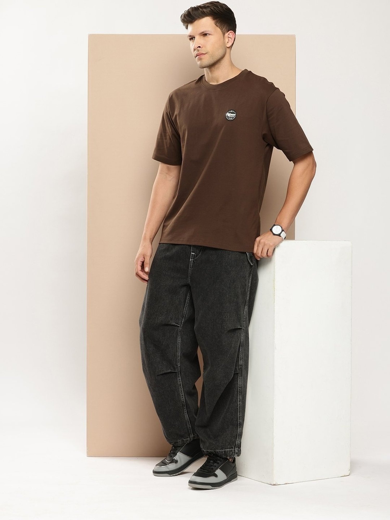 Difference Of Opinion Brown Loose Fit Printed T-Shirt