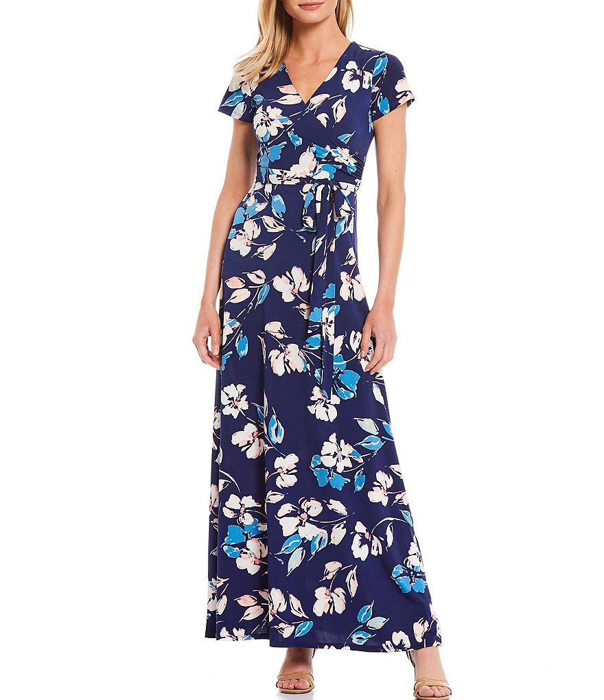 Eliza J Floral Wrap Stretch Jersey Maxi Dress
