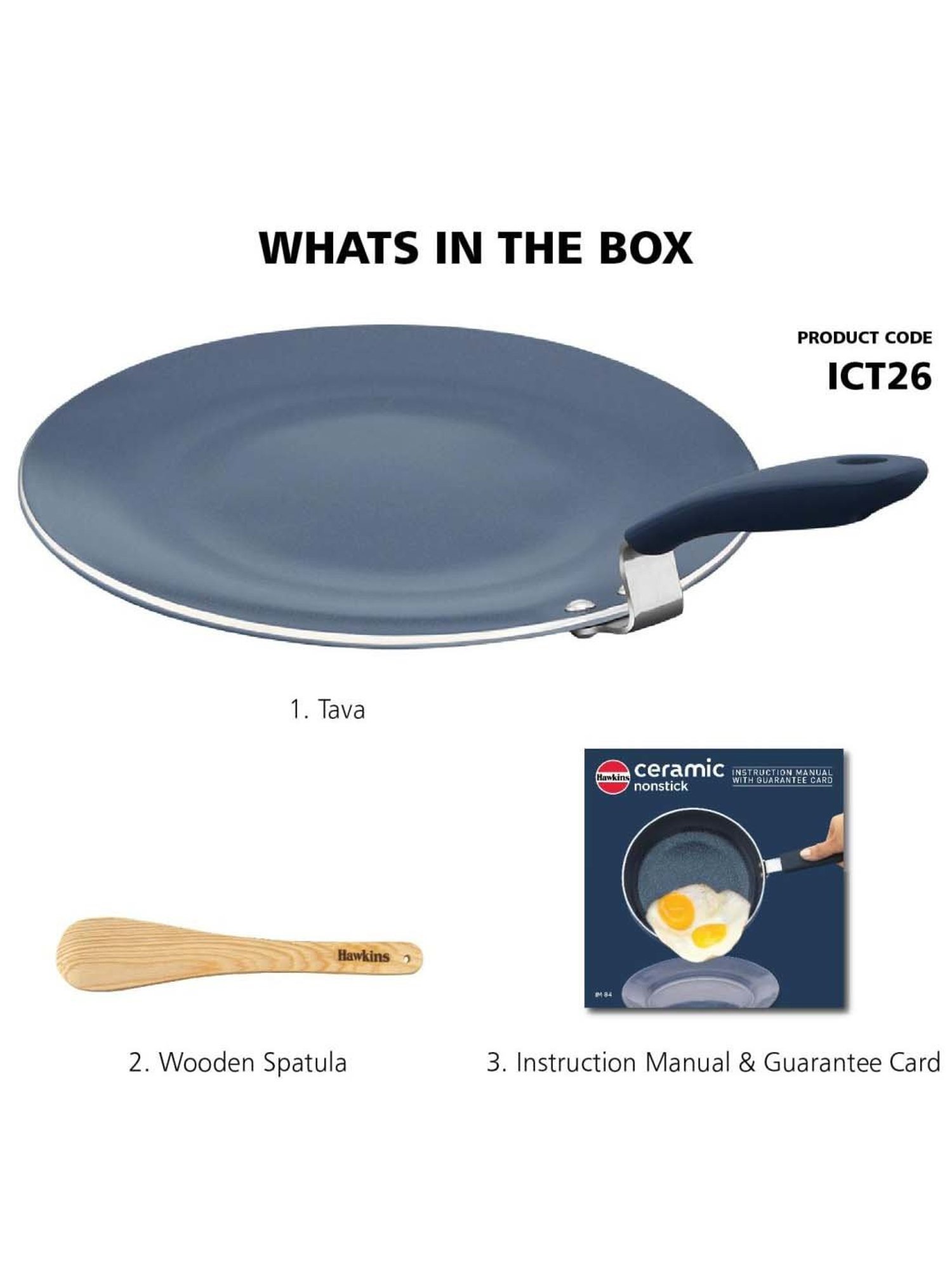 Hawkins Black Ceramic 26 cm Induction Paratha Granite Griddle Tawa (Ict26)