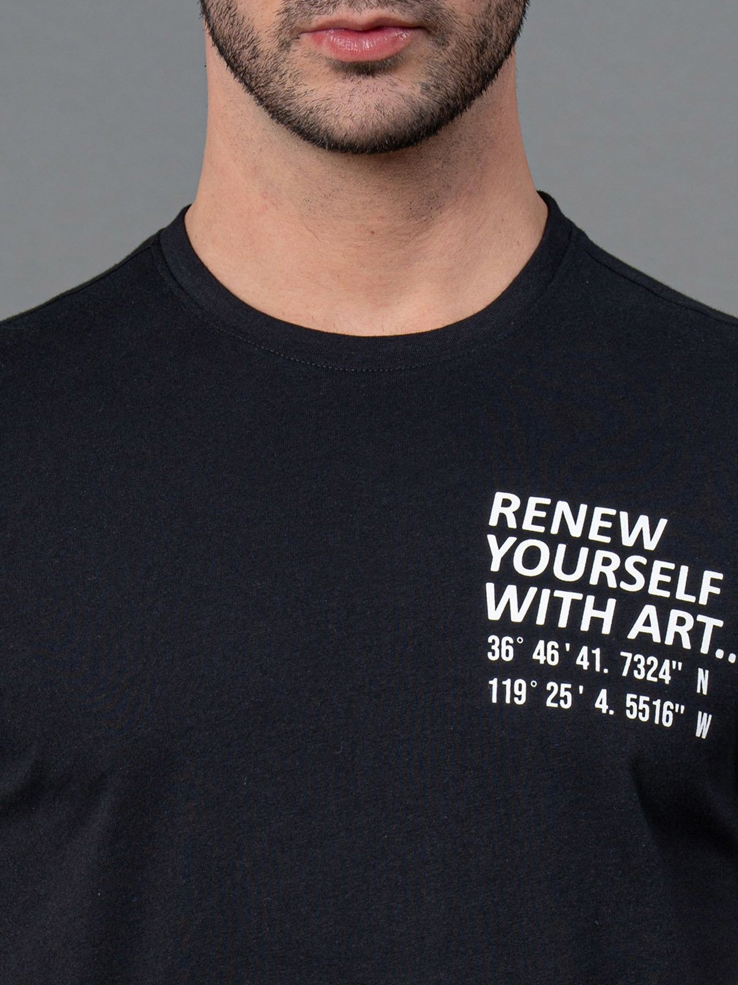 Red Tape Black Regular Fit Graphic Print Cotton Crew T-Shirt