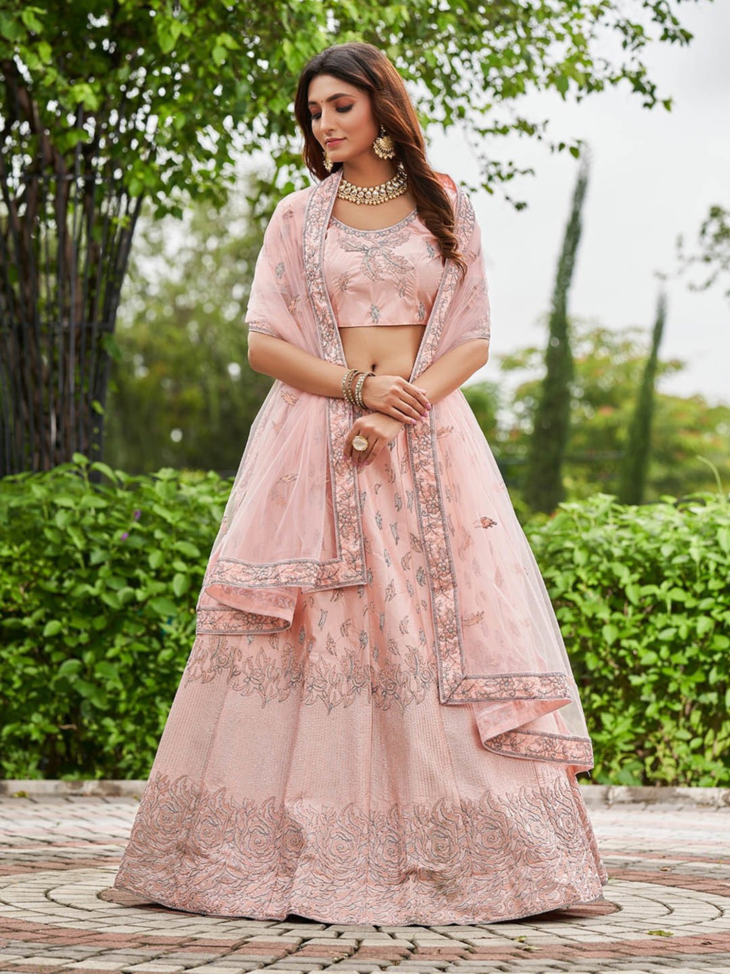 Warthy Ent Pink Embroidered Lehenga Choli Set With Dupatta