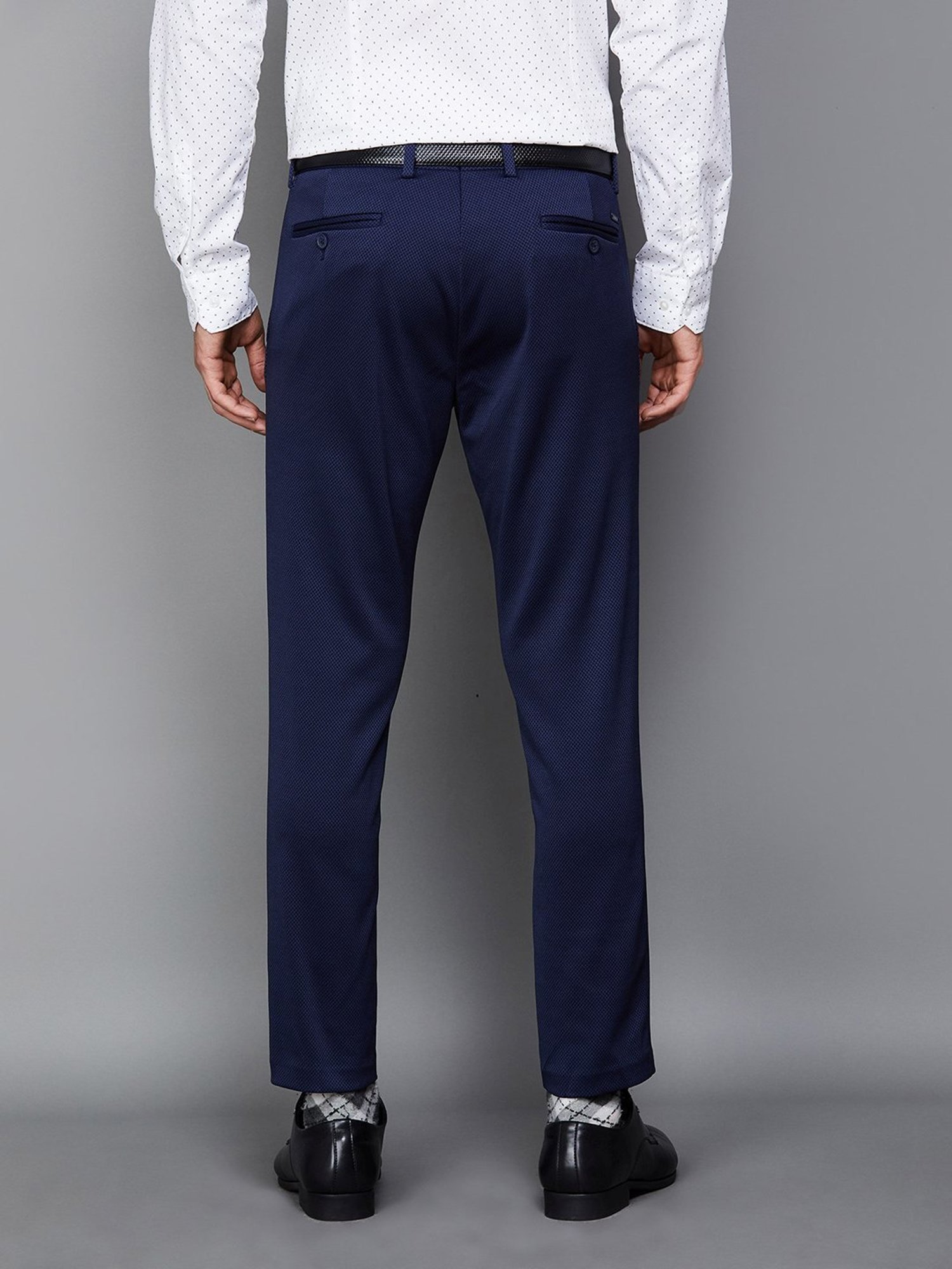 Code by Lifestyle Blue Regular Fit Self Pattern Trousers