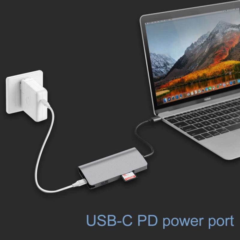 Type-C 8-In-1 Multi-Function Converter Single Hub Hdmi Network Card Multi-Card Reader Hub3.0 Simple Business Style