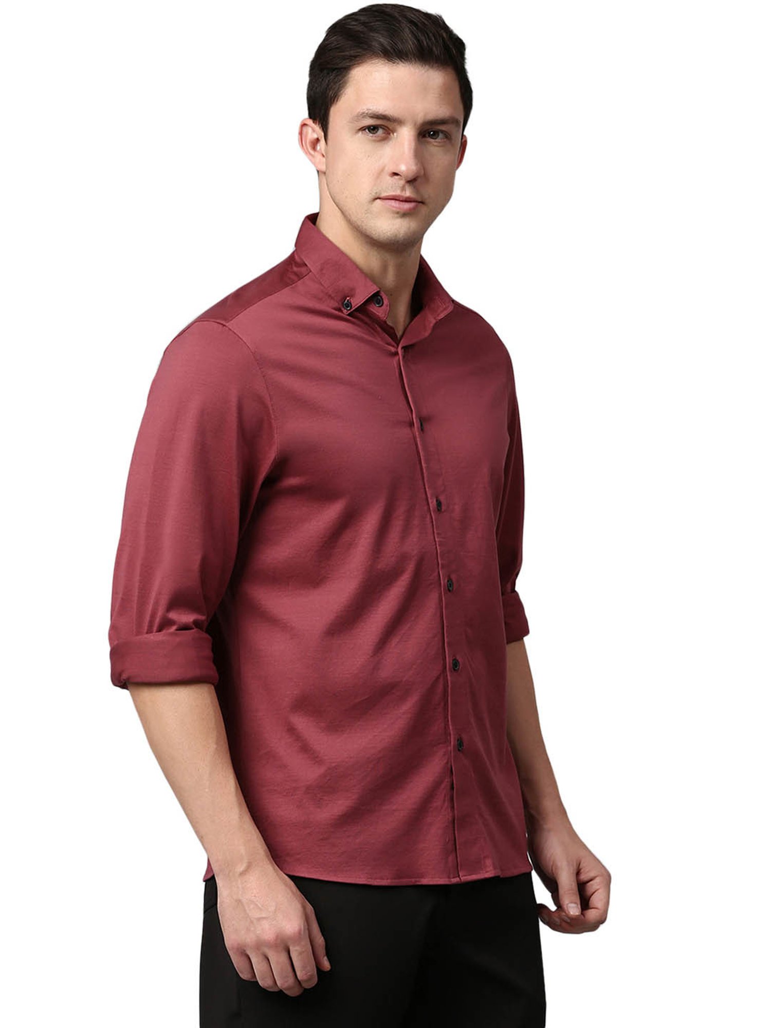 Slowave Maroon Cotton Regular Fit Shirt