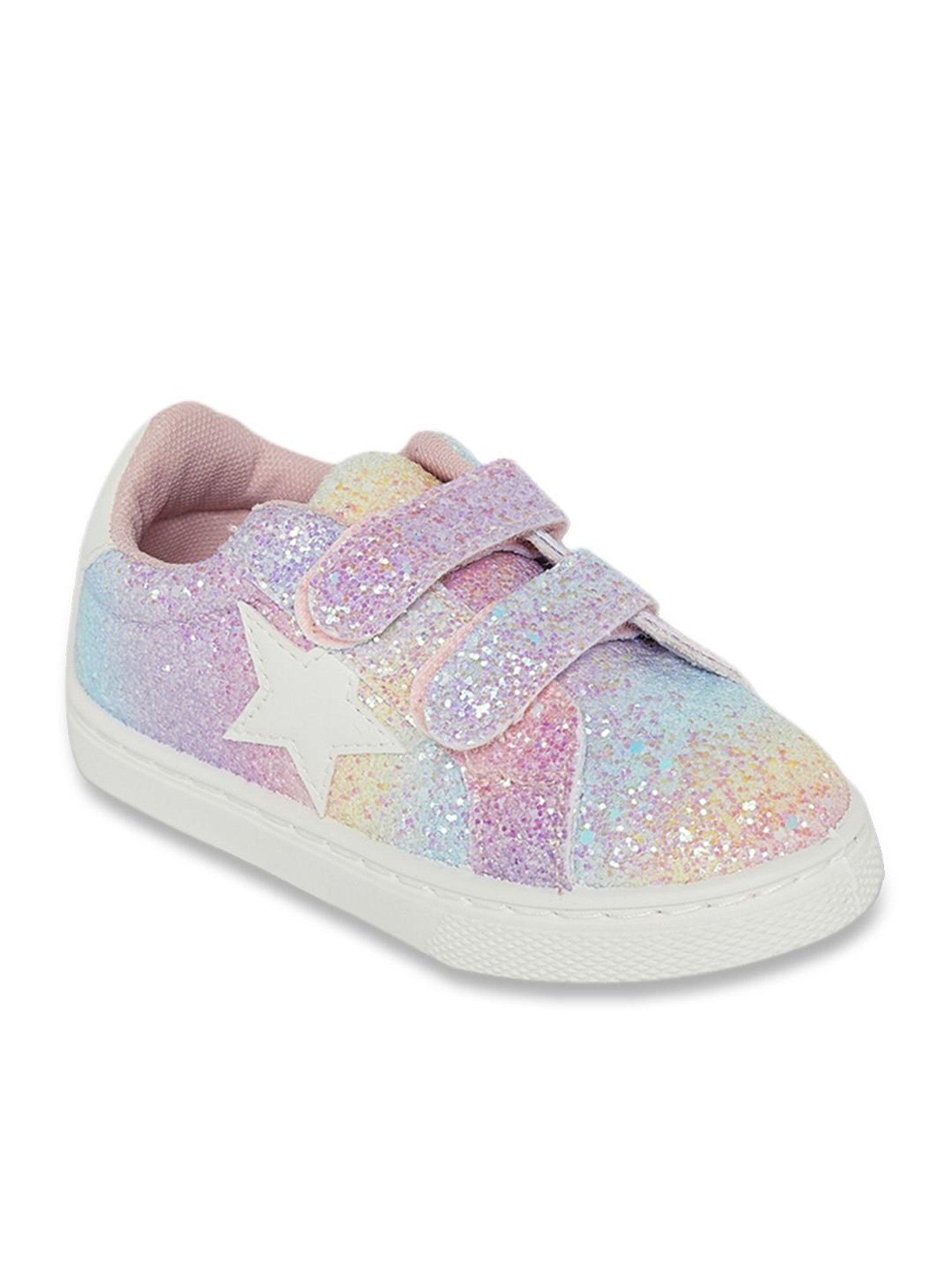 Tiny Bugs Girls Off White & Pink Party Wear Slip Ons