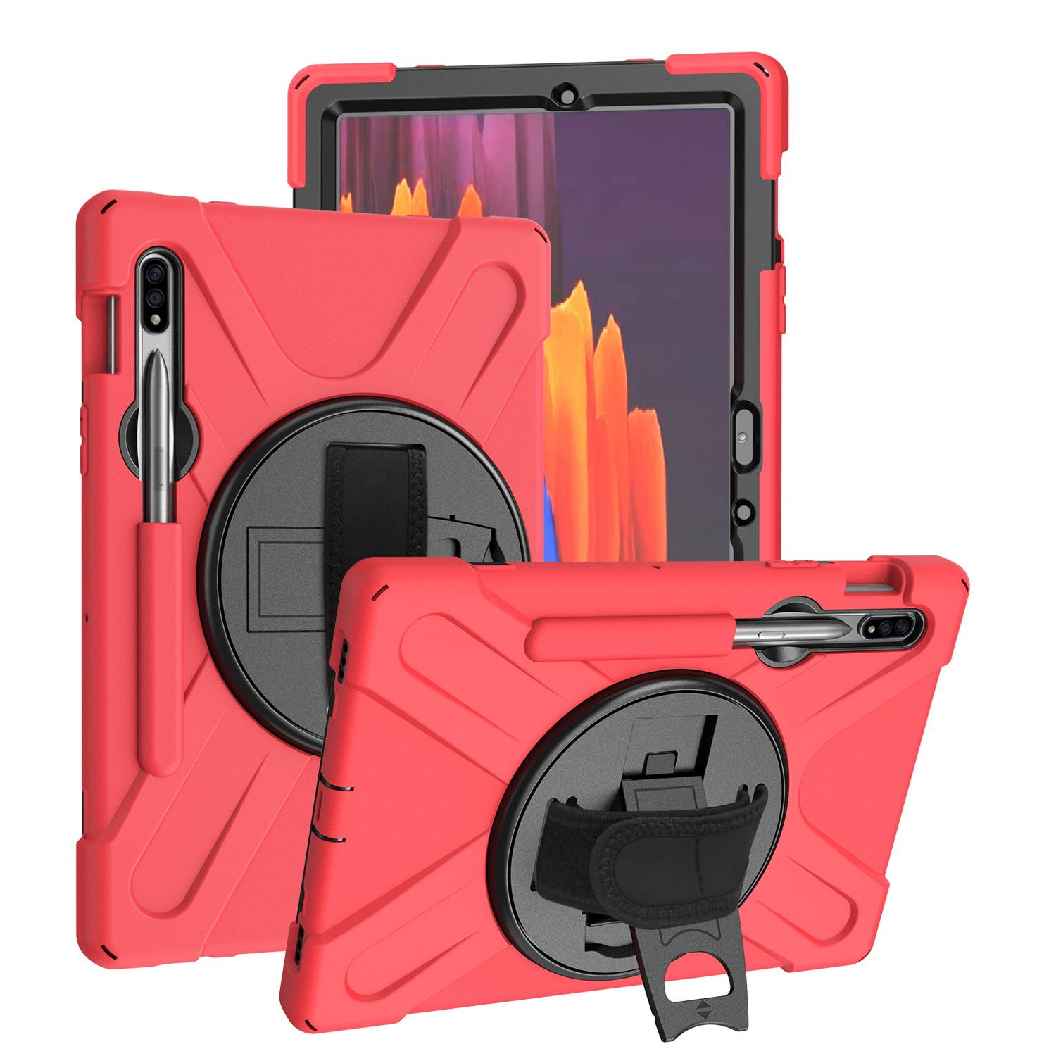 KIQ Shockproof Heavy Duty Shield Case with Impact/Crack/Shatter Resistant Ceramic Screen Protector for Samsung Galaxy Tab S7 11.0 2020 T870 (Red)