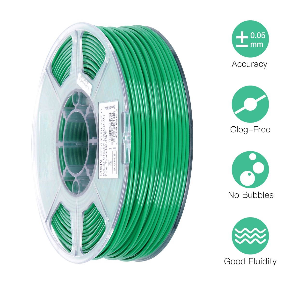 eSUN PETG 1.75mm 3D Printer Filament Printing Consumables Dimensional Accuracy: +/- 0.05mm 1kg(2.2lb) Spool Material Refills Solid Green
