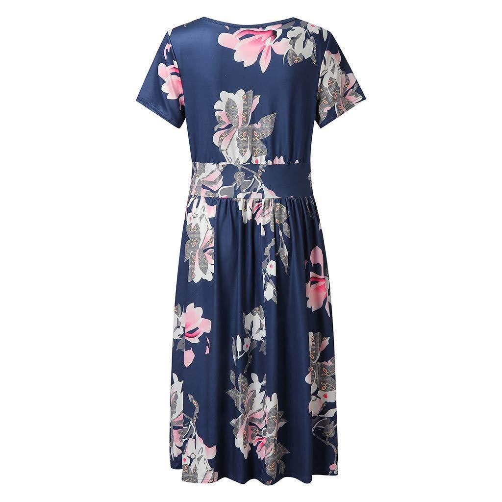 ?HebeTop? Women's Floral Maxi Dresses Boho V Neck Split Beach Party Dress