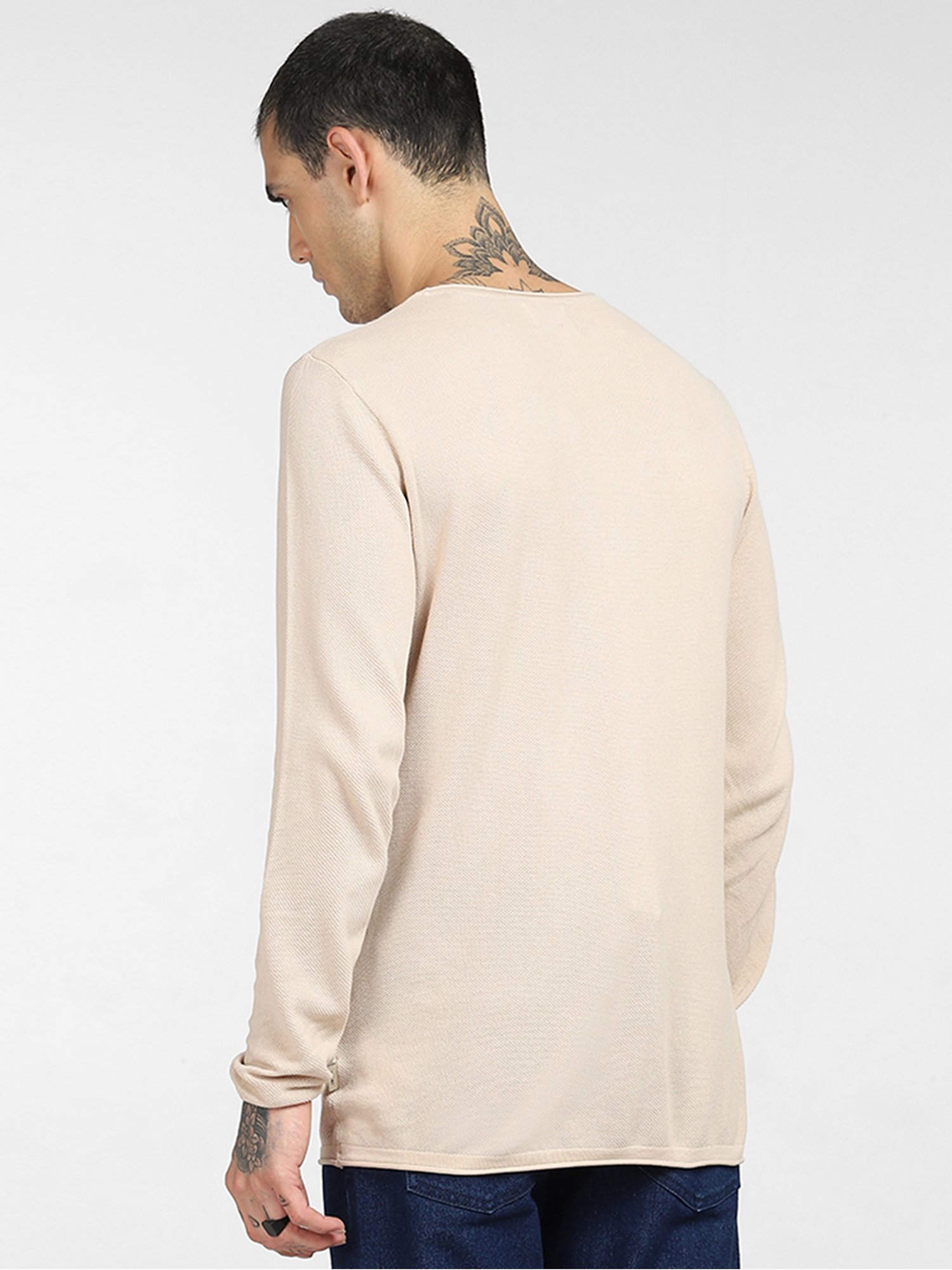 Jack & Jones Beige Cotton Regular Fit Sweater