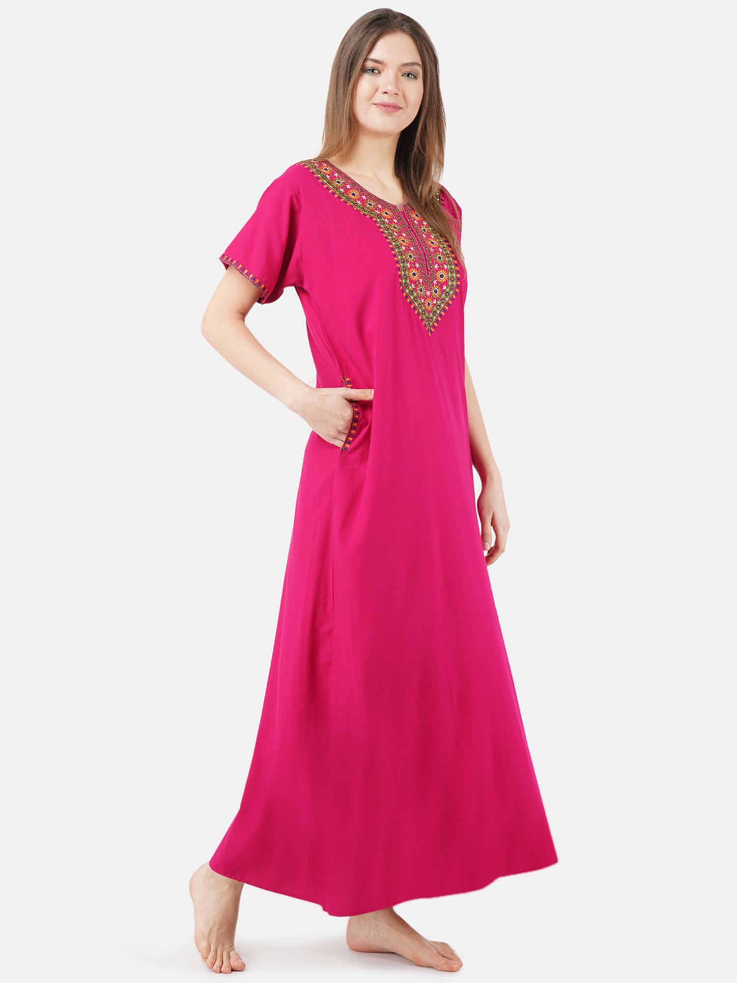 KOI SLEEPWEAR Dark Pink Embroidered Nighty