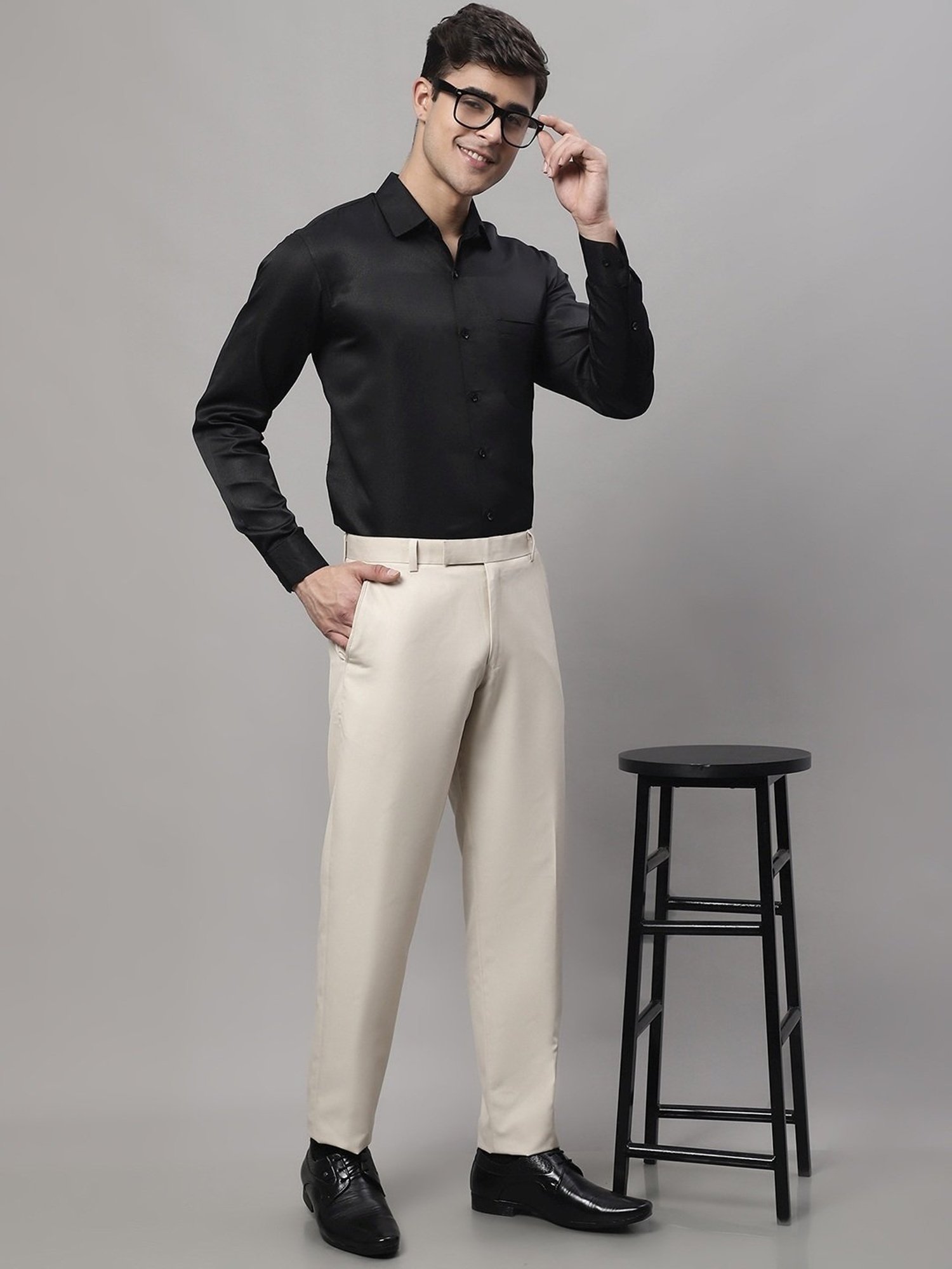 Jainish Cream Cotton Tapered Fit Trousers