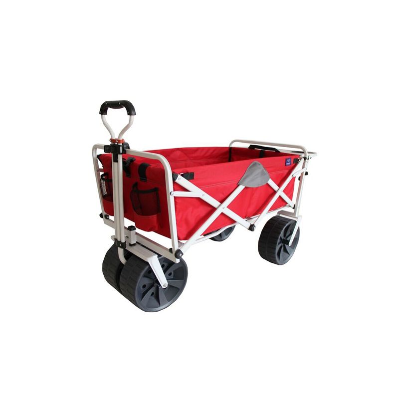 Mac Sports Heavy Duty Steel Frame Collapsible Folding 150Lb Capacity Outdoor Beach Garden Utility Wagon Cart w/ 4 All Terrain Wheels & Table, Red/Grey