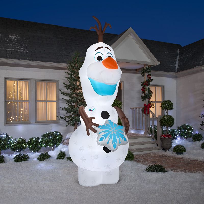 Gemmy Christmas Airblown Inflatable Olaf w/Snowflake Giant Disney, 11 ft Tall, white