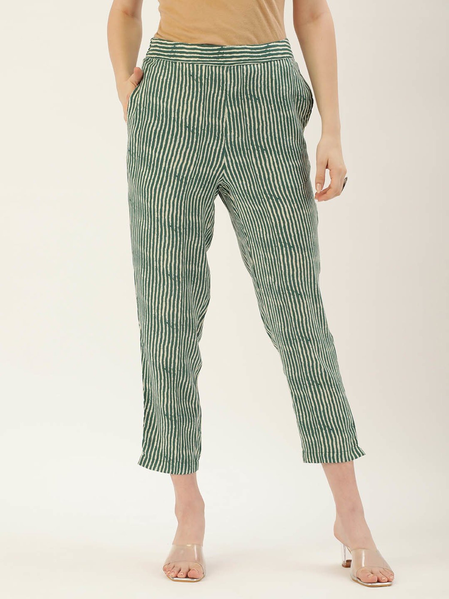 Amukti Green Striped Pants