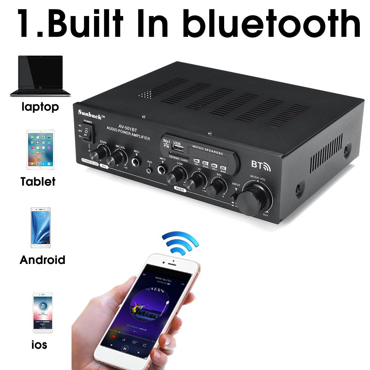 2 Channel bluetooth Home Stereo Amplifier Power Audio USB 2000W 110V