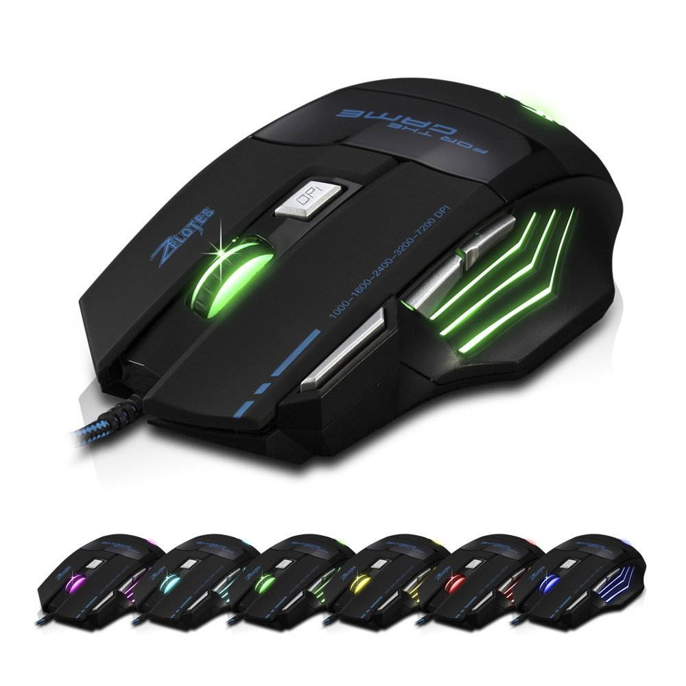 [New Version] Gaming Mouse 7200 DPI 7 Buttons LED Optical USB Wired Gaming Mouse Mice for Gamer PC MAC, plug & play, 500Hz Rate, Ergonomic design,internally and externally,hot key design