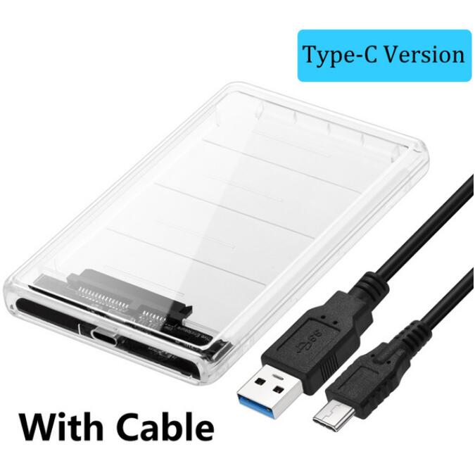 Jansicotek 2.5" External Hard Drive Enclosure, SATA III to USB Type-C for HDD/SSD - Tool Free Installation, Transparent Design, Supports UASP and up to 2TB - Clear