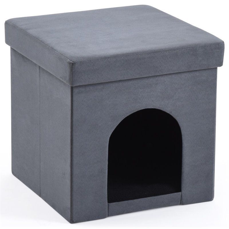 Faux Suede Collapsible Pet Ottoman in Gray - Hodedah