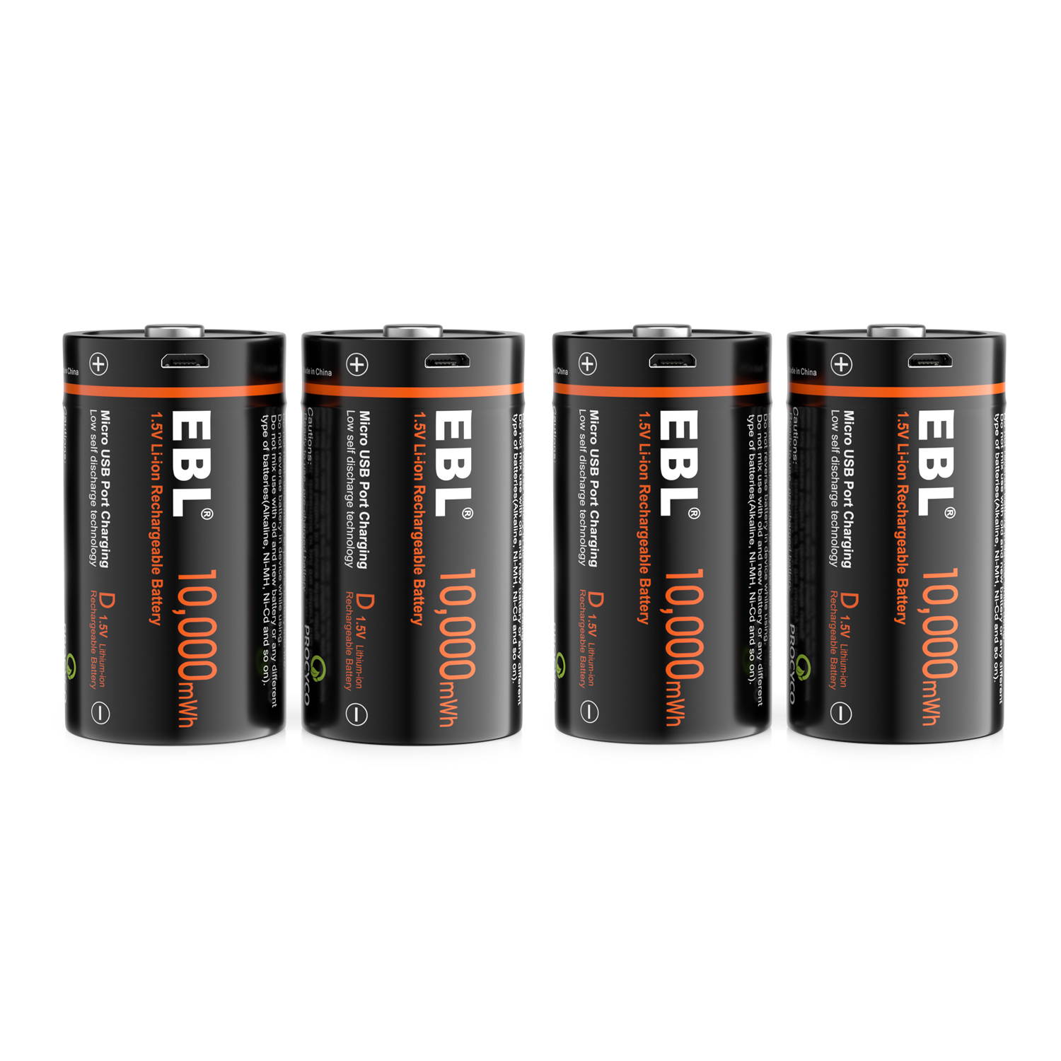 EBL USB Rechargeable D Batteries 10000mWh 1.5V Long Lasting D Cell Li-ion Battery for Flashlights, Baby Monitor (8 Pack)