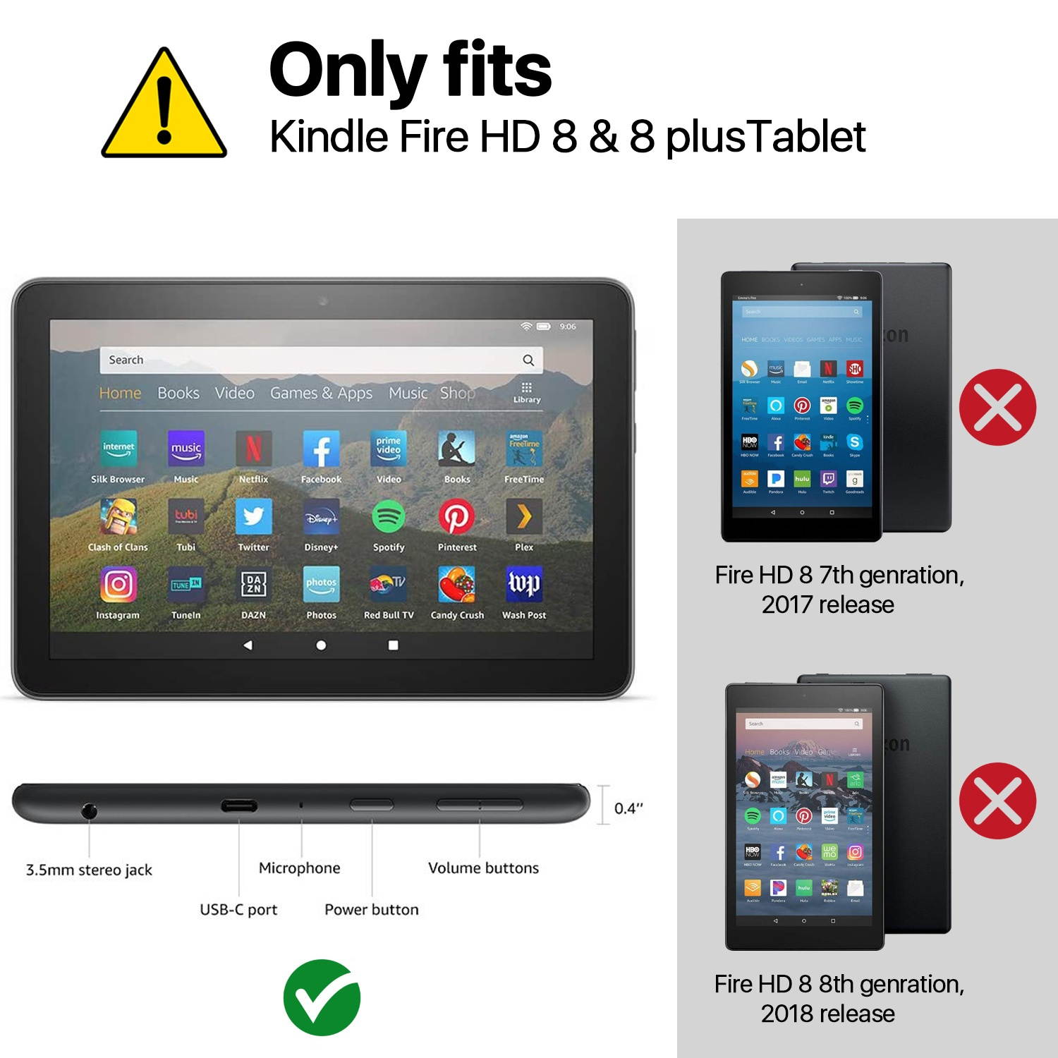 Shock Proof Case for All New Fire HD 8 Tablet (7th Gen, 2017 Release) - For Kid Friendly Child Proof Anti Slip Impact Drop Light Weight Convertible Handle Stand Cover Protective Case (Orange)