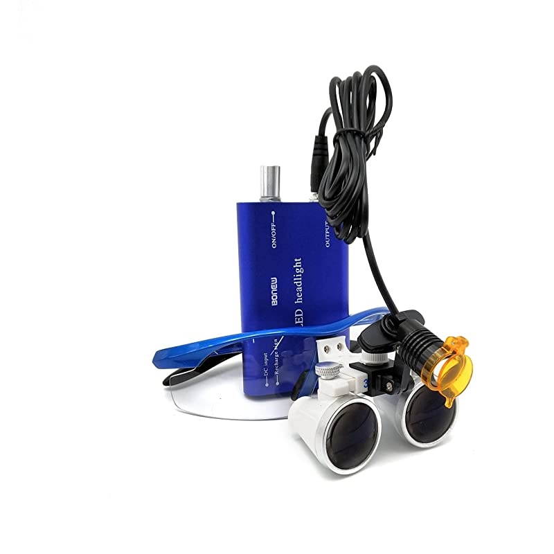 3W LED Clipon Headlight with Filter 35x420mm Medical Binocular Loupes Blue Aluminum Box