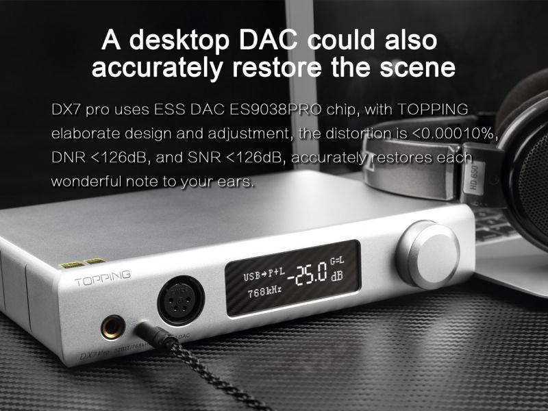 TOPPING DX7 Pro ES9038Pro DAC & Headphone amp Bluetooth 5.0 32BIT/768kHz DSD1024 Wireless Decoder Headphone Amplifier
