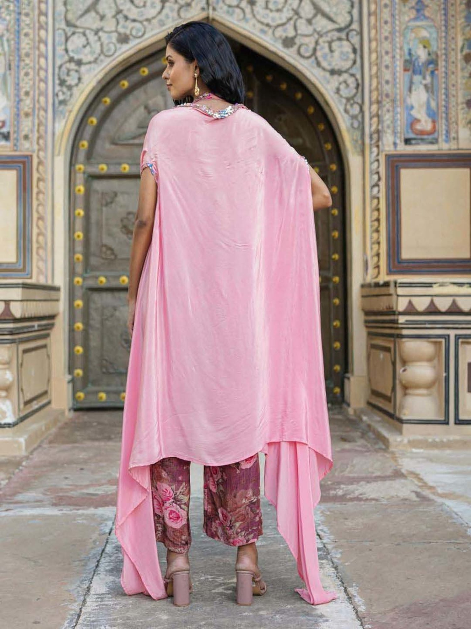 SCAKHI Purple Printed Jumpsuit With Cape